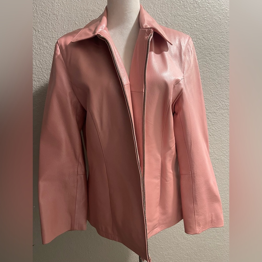 Oscar Piel Pink Lambskin Leather Jacket Women’s Size 40 Soft Nappa Moto Zip Coat